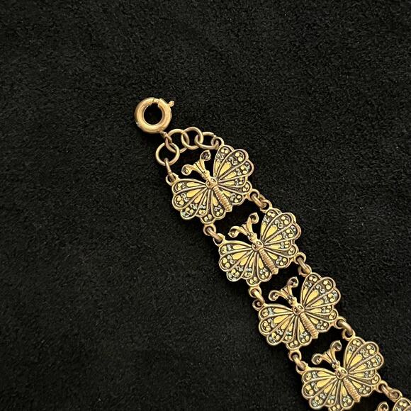 Vintage MCM Gold Tone Butterfly Link Bracelet Iridescent Finish 1960s–70s - Picture 5 of 10
